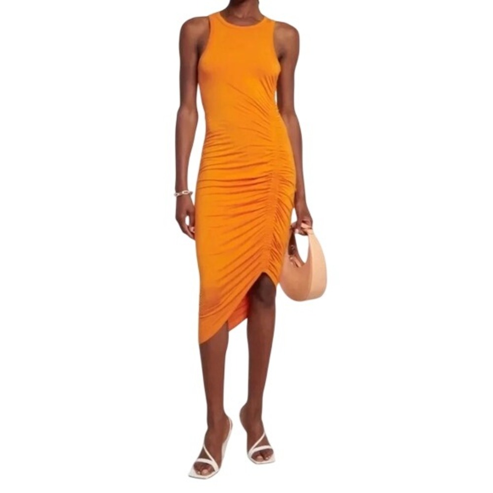 VERONICA BEARD JEANS Haylee Orange Ruched Tank Dress Size L Modal Spandex
